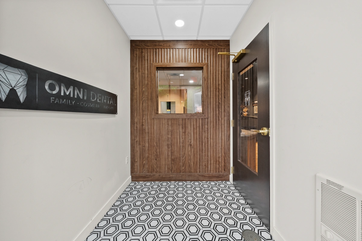 Entrance gate to dental office building during office tour